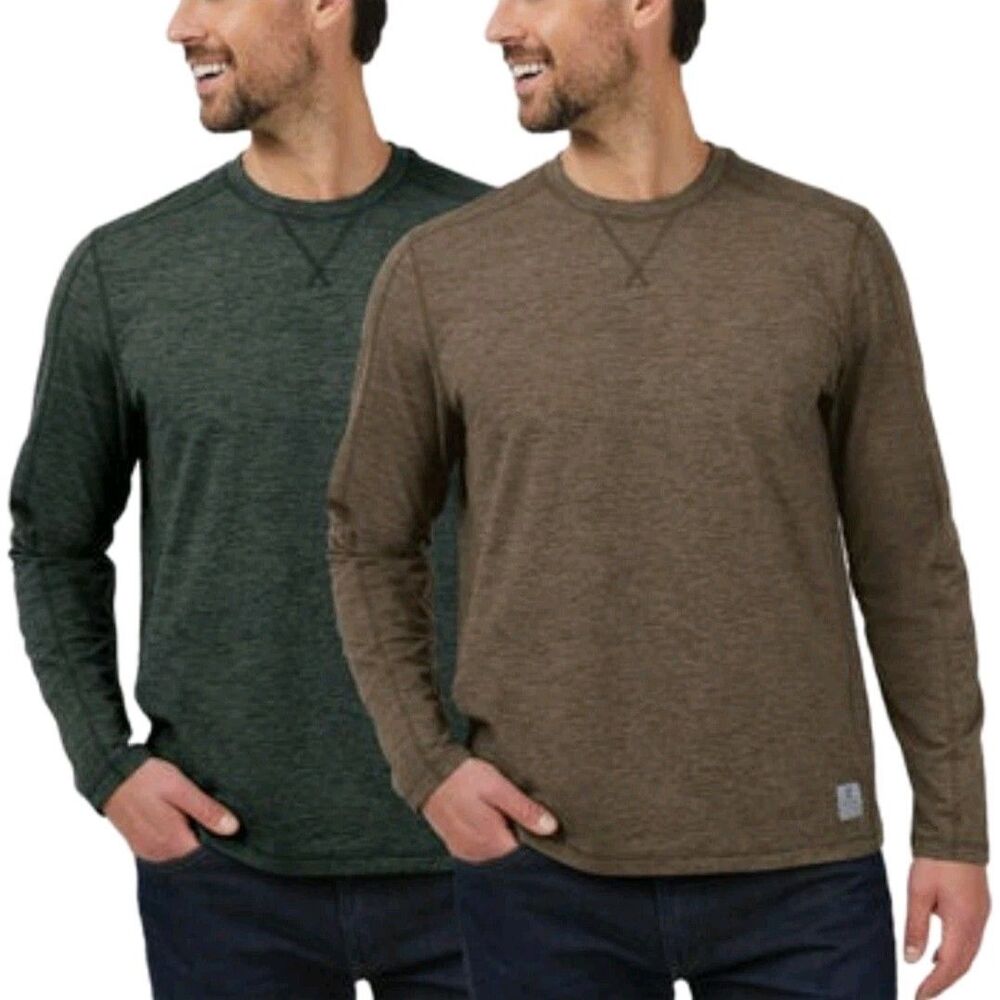 Rugged Elements Sueded Long Sleeve Crew Tee 2-pack Green & Brown Men's Size S